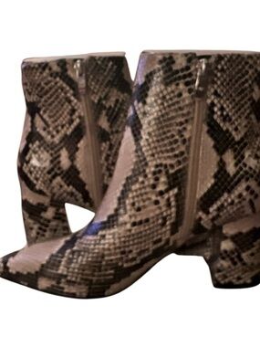 Marc Fisher Snake-Print Ankle Boots in Black and Cream